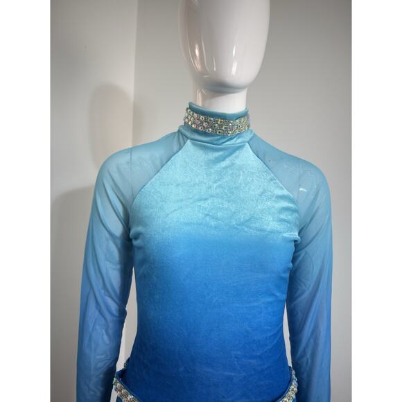 Weissman Blue Ombre Jazz Latin Dance Costume Fringe Sequin Belt Size MA - Picture 2 of 15